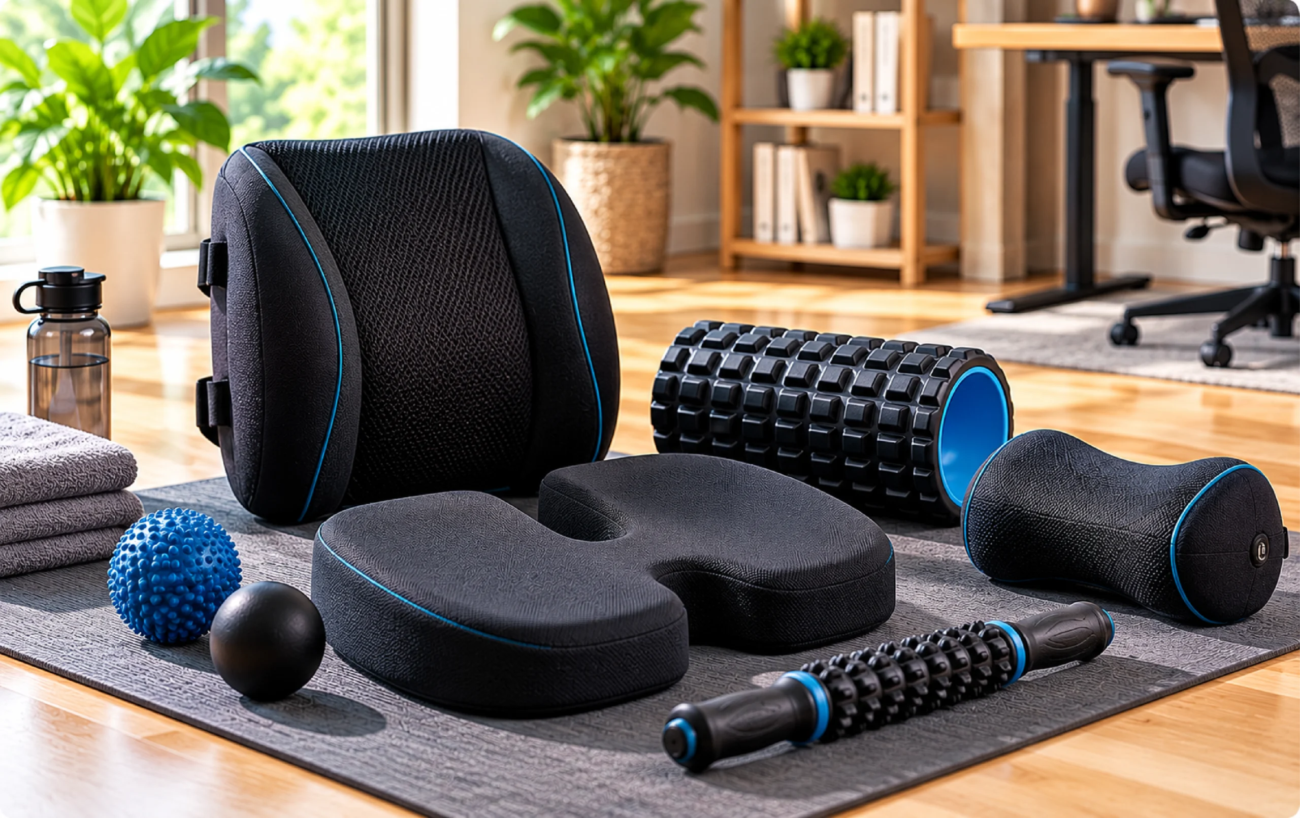 Home wellness and recovery setup with pain relief tools